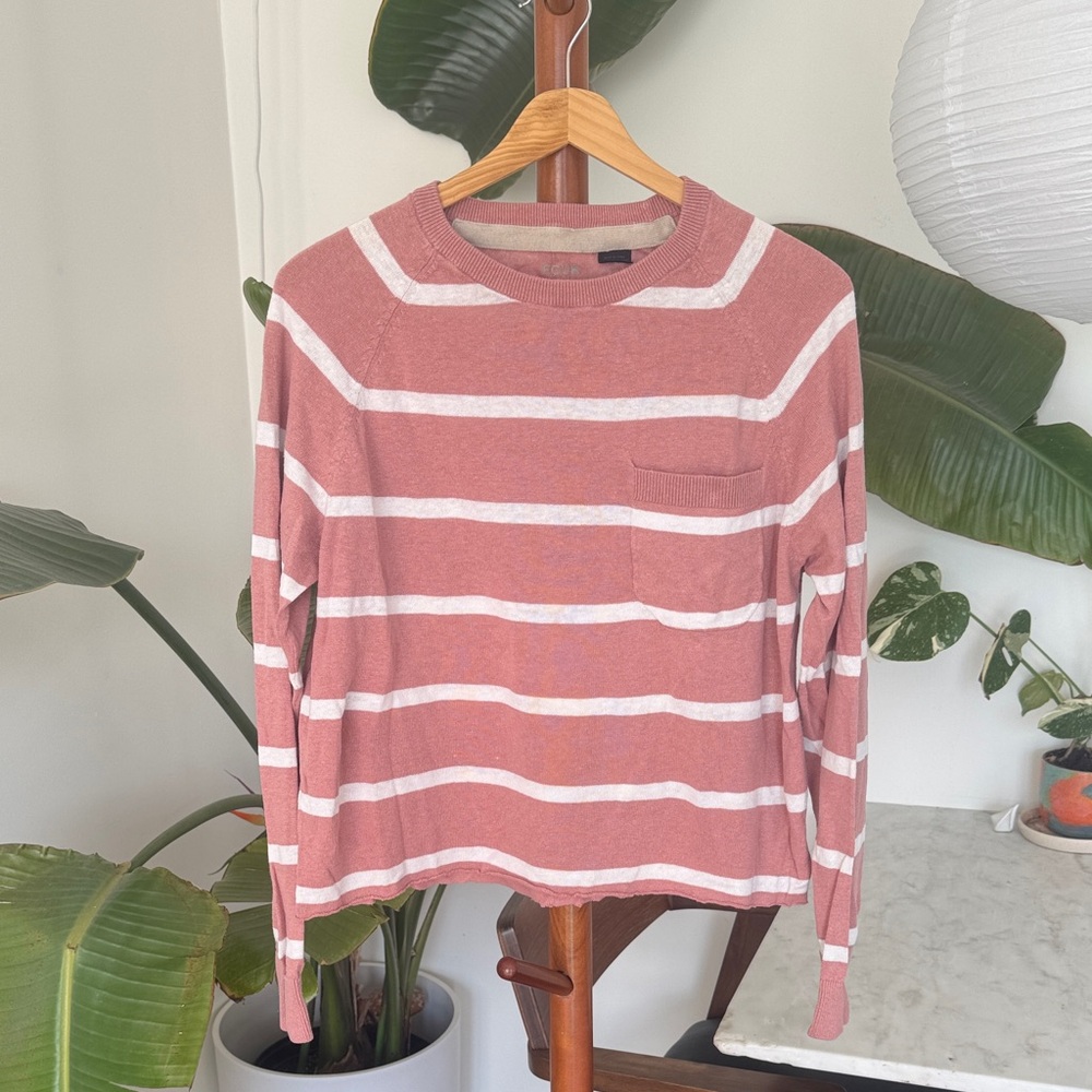 Striped Pink and White FCUK Cropped Sweater - Picture 1 of 2